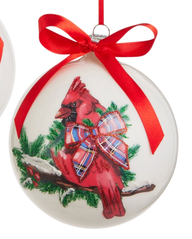 Cutesy Cardinal Ball Ornament w/ Bow