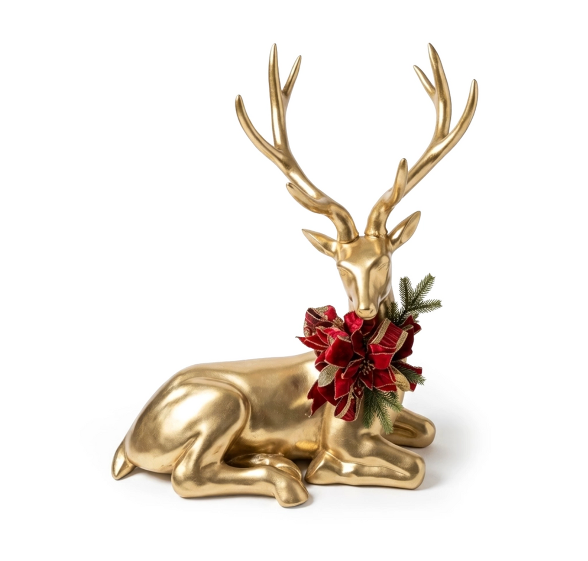 38.5" Gold Sitting Deer with Bow