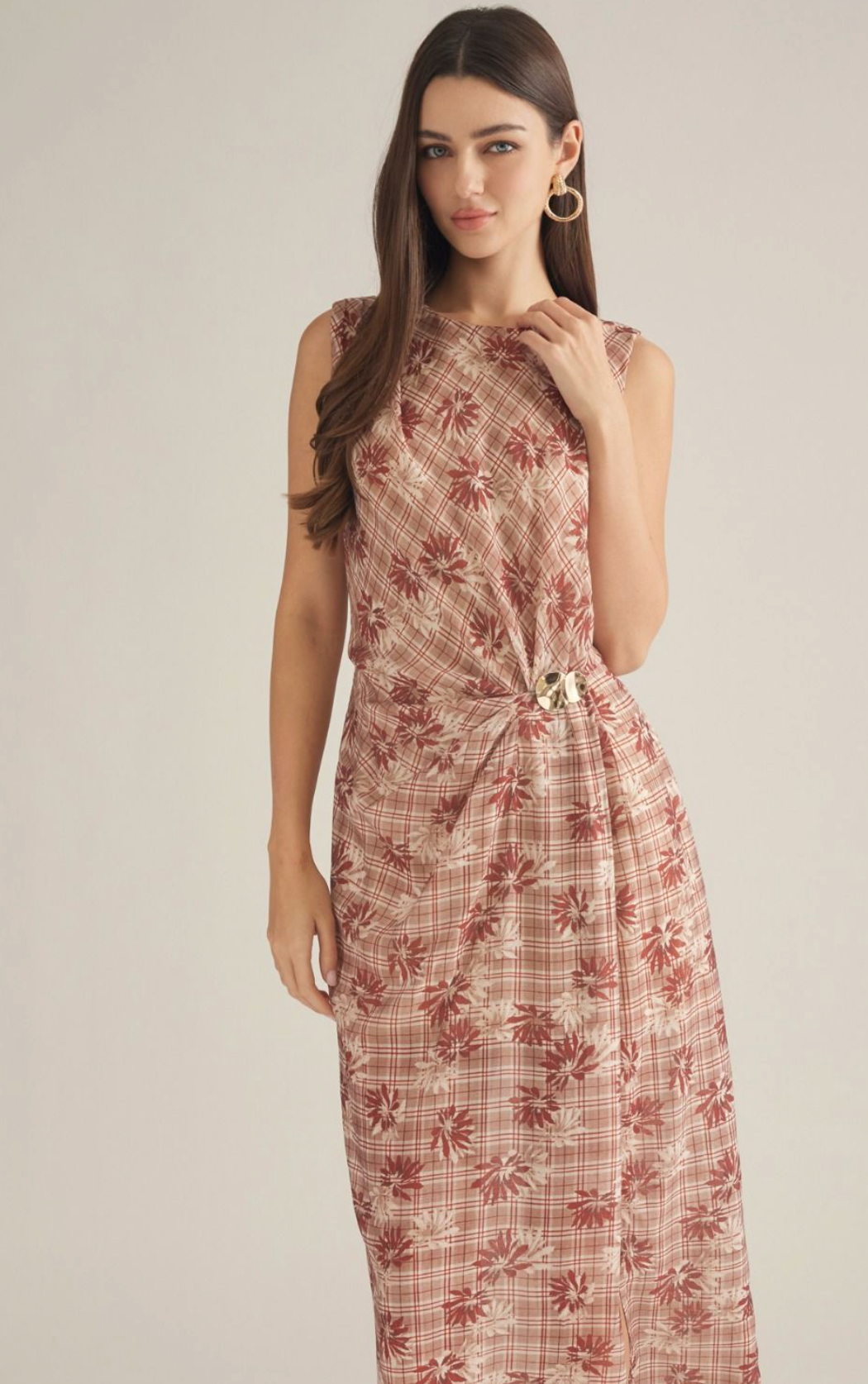 Fiona Fall Floral Plaid Midi Dress