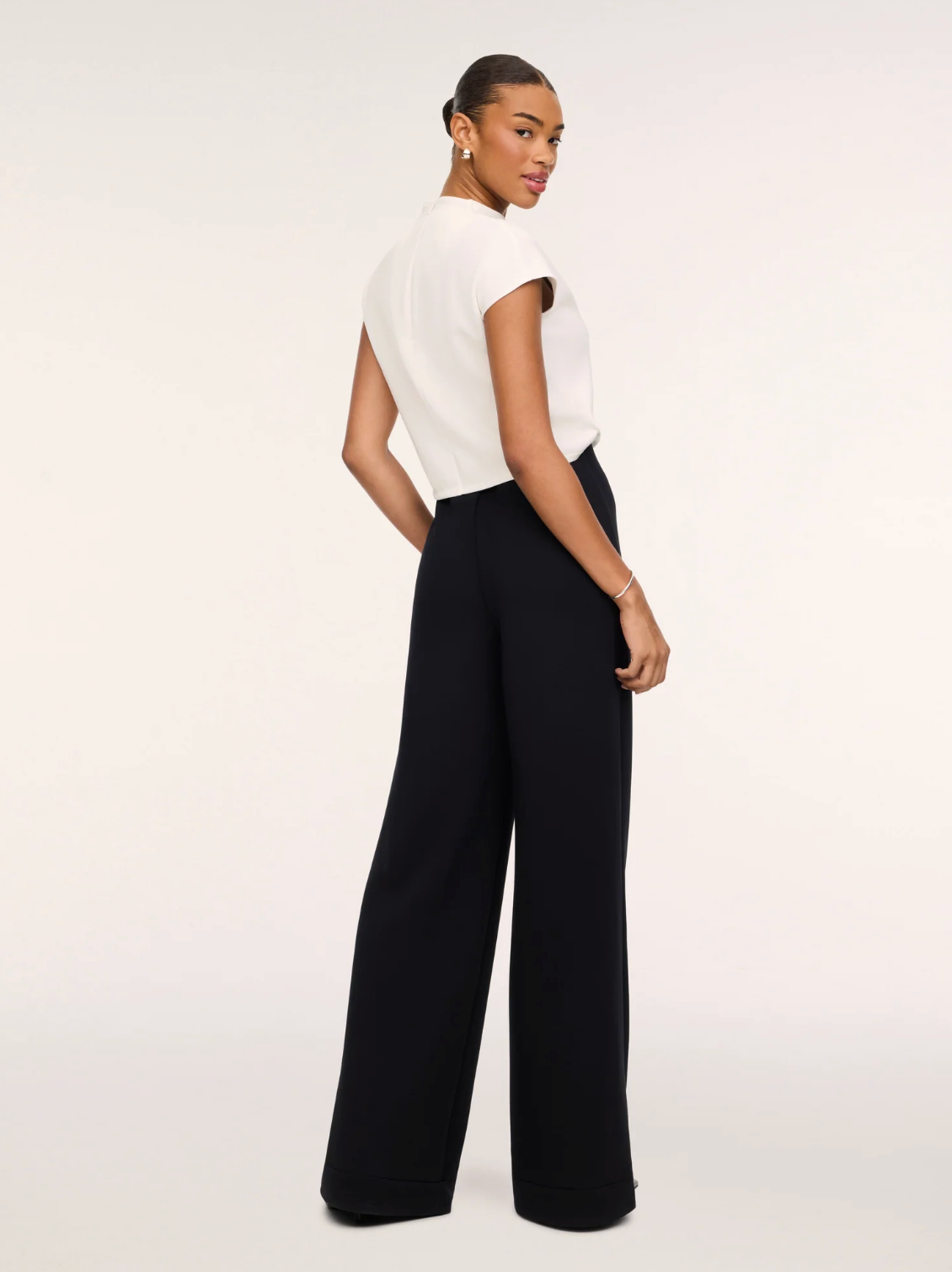 SPANX AirEssentials Draped Cowl Neck Jumpsuit - Ivory/Black