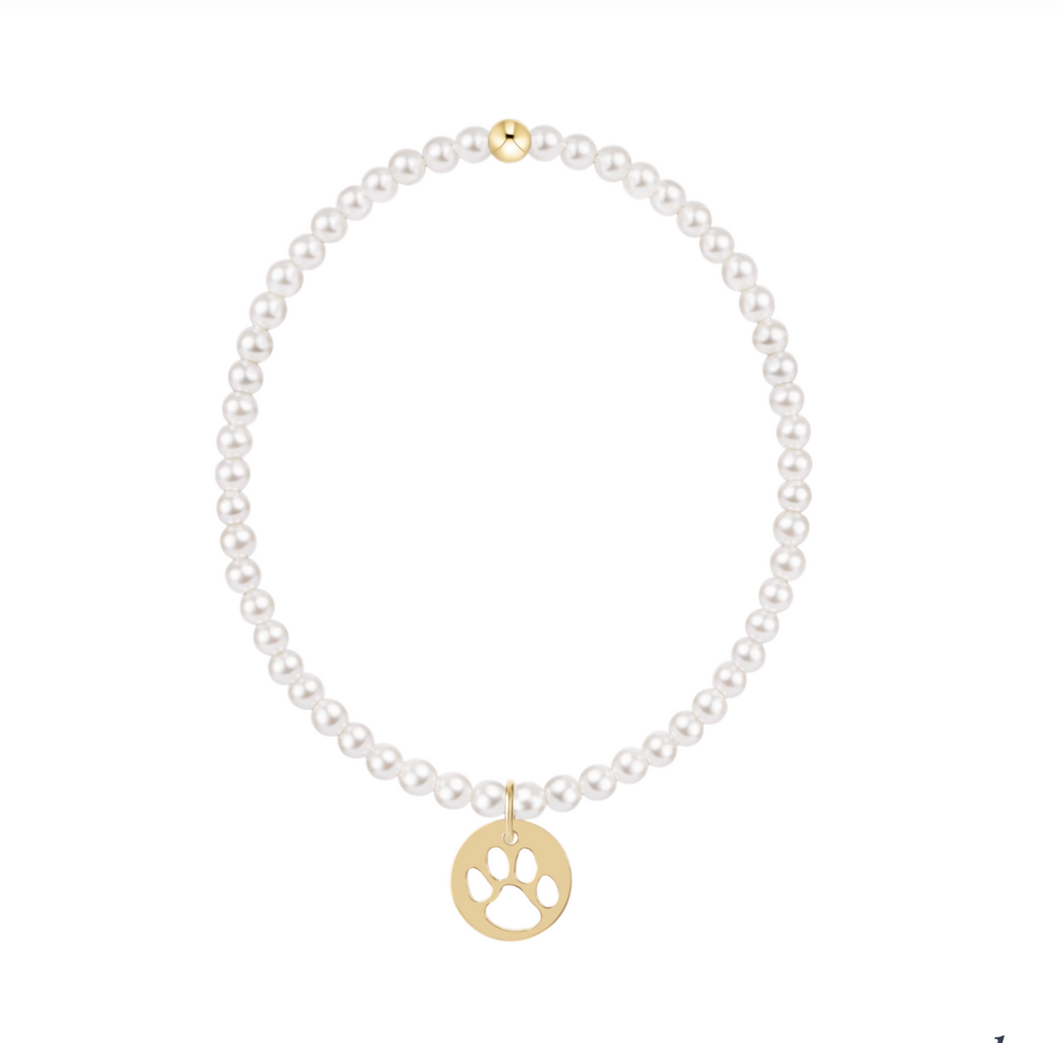 E Newton Classic Pearl 3mm Bracelet - Paw Print Gold Disc