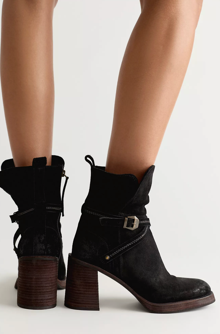 Free People Landry Platform Boot - Black Oiled Suede