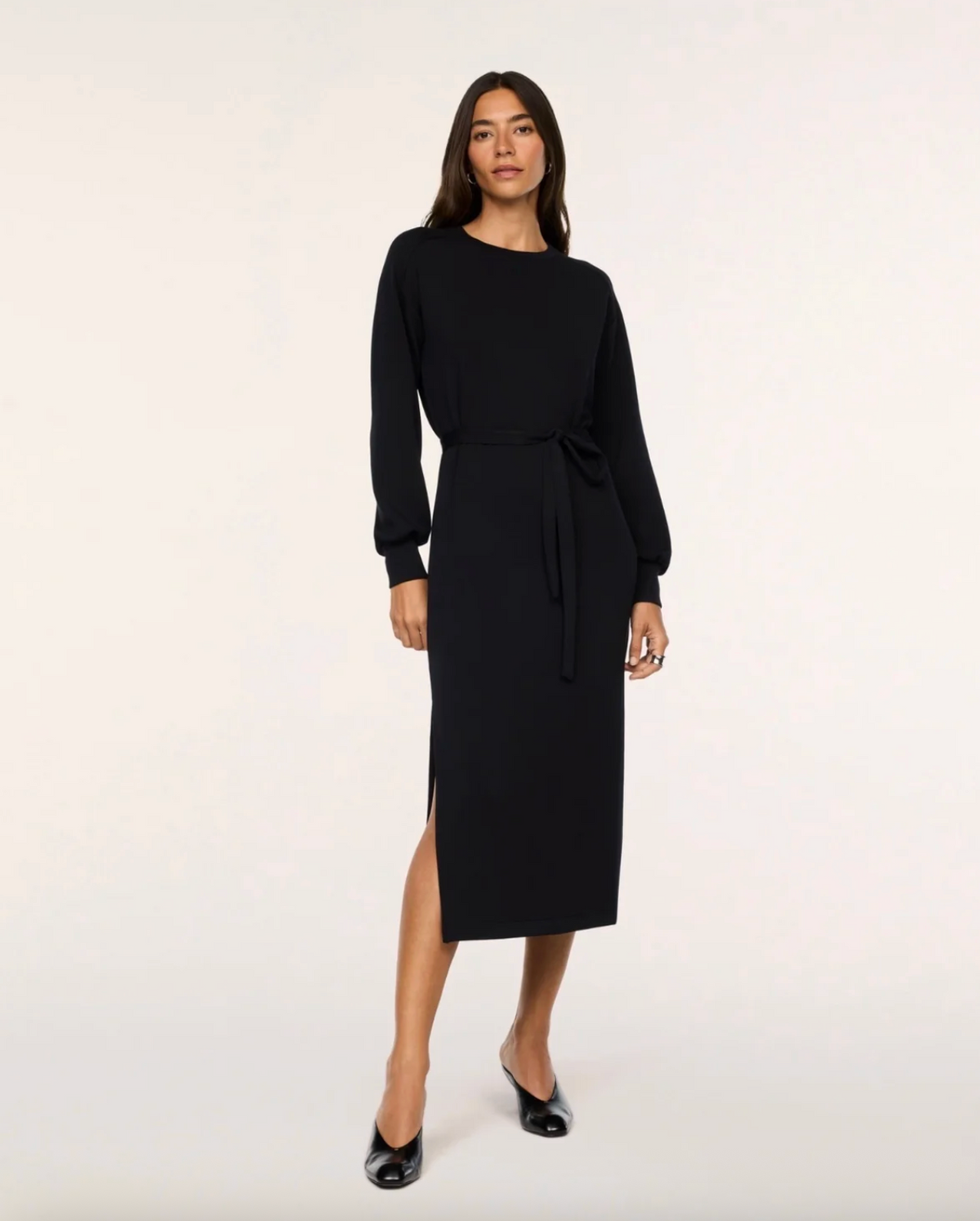 SPANX AirEssentials Tie Waist Long Sleeve Dress - Very Black