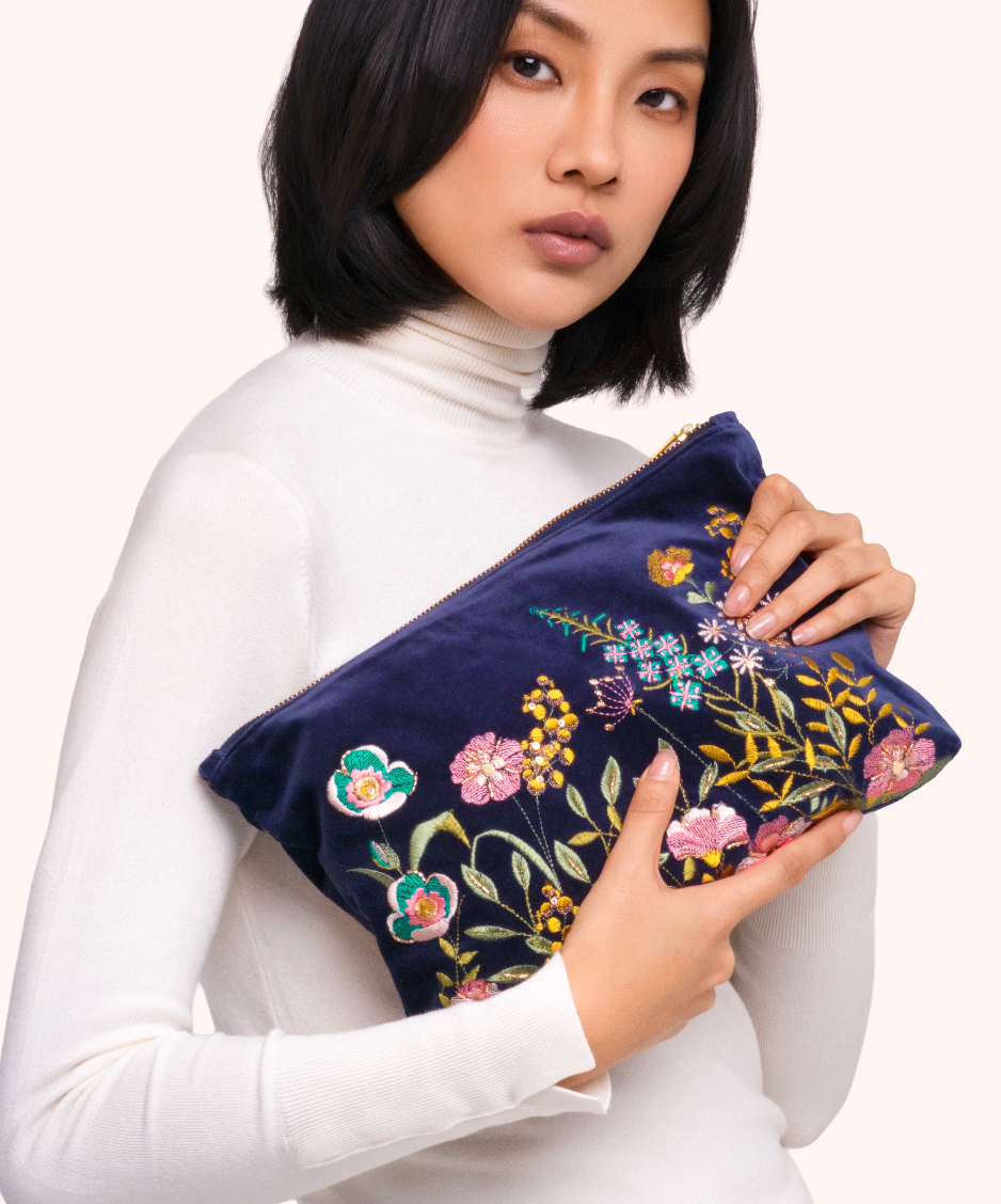 Navy Floral Hedgerow Zip Pouch