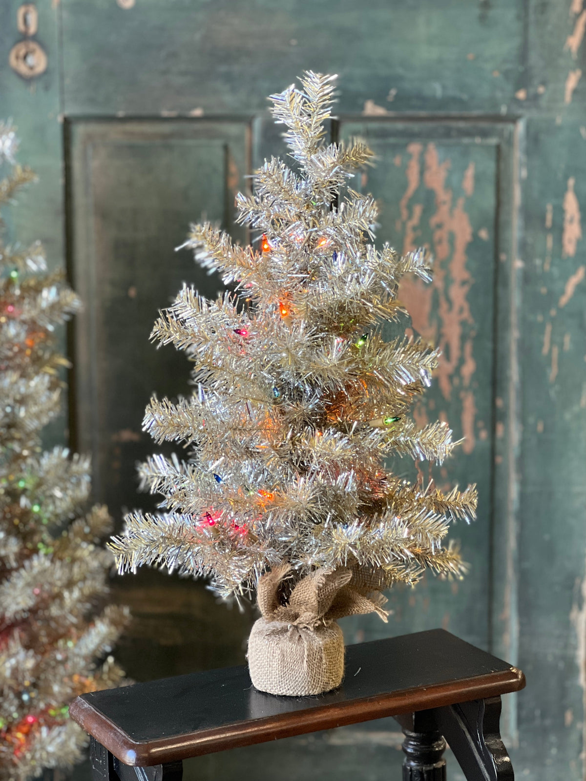 24" Pre-Lit Tinsel Tree - Multi