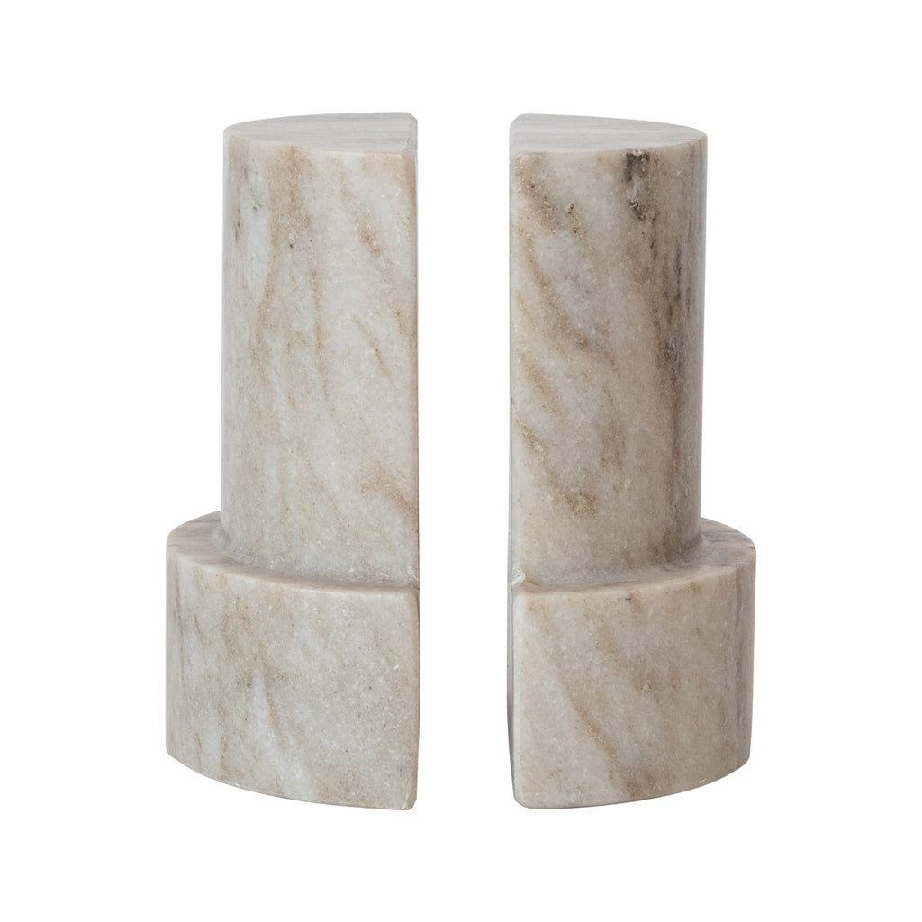 Marble Column Shaped Bookends, Beige, Set of 2