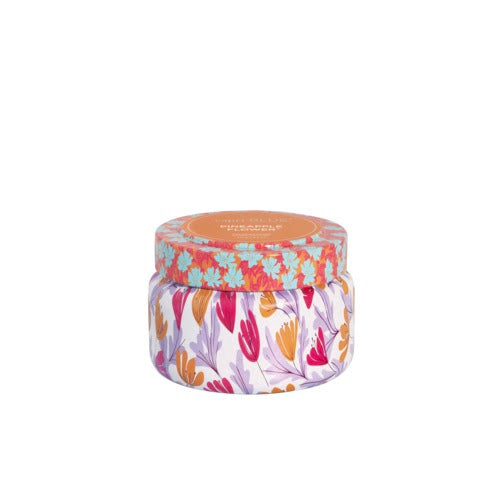 Capri Blue Pineapple Flower Pattern Play Travel Tin