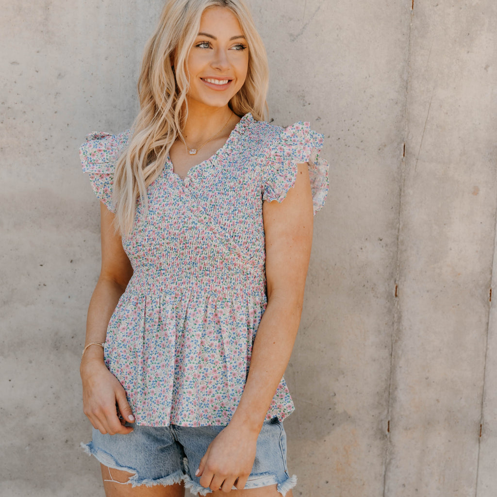 Lily Smocked Ditsy Flower Print Top - Final Sale 50% off