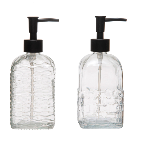Embossed Glass Soap Dispenser With Pump, 2 Styles