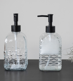 Embossed Glass Soap Dispenser With Pump, 2 Styles