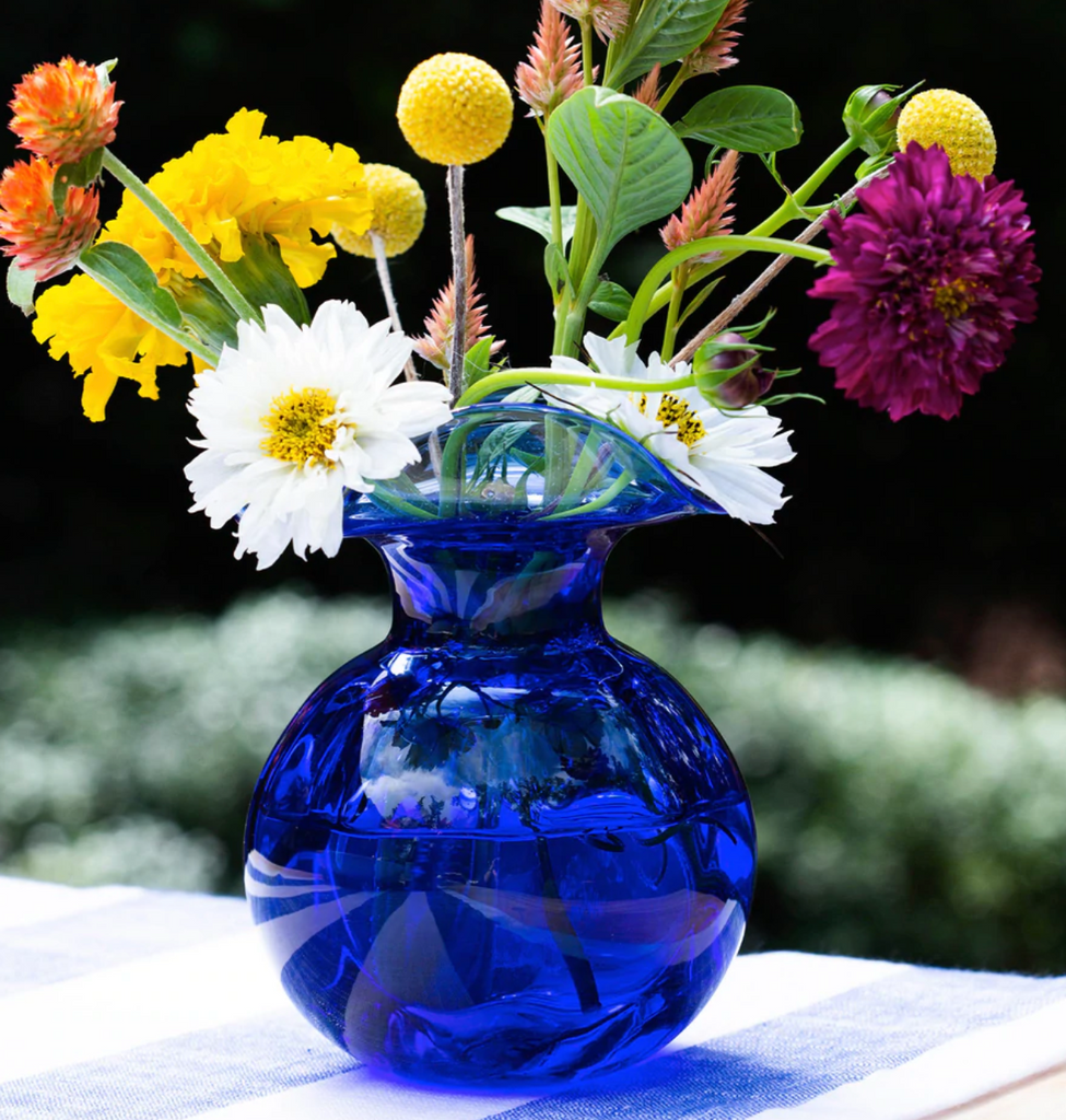 Vietri Hibiscus Glass Cobalt Fluted Vase
