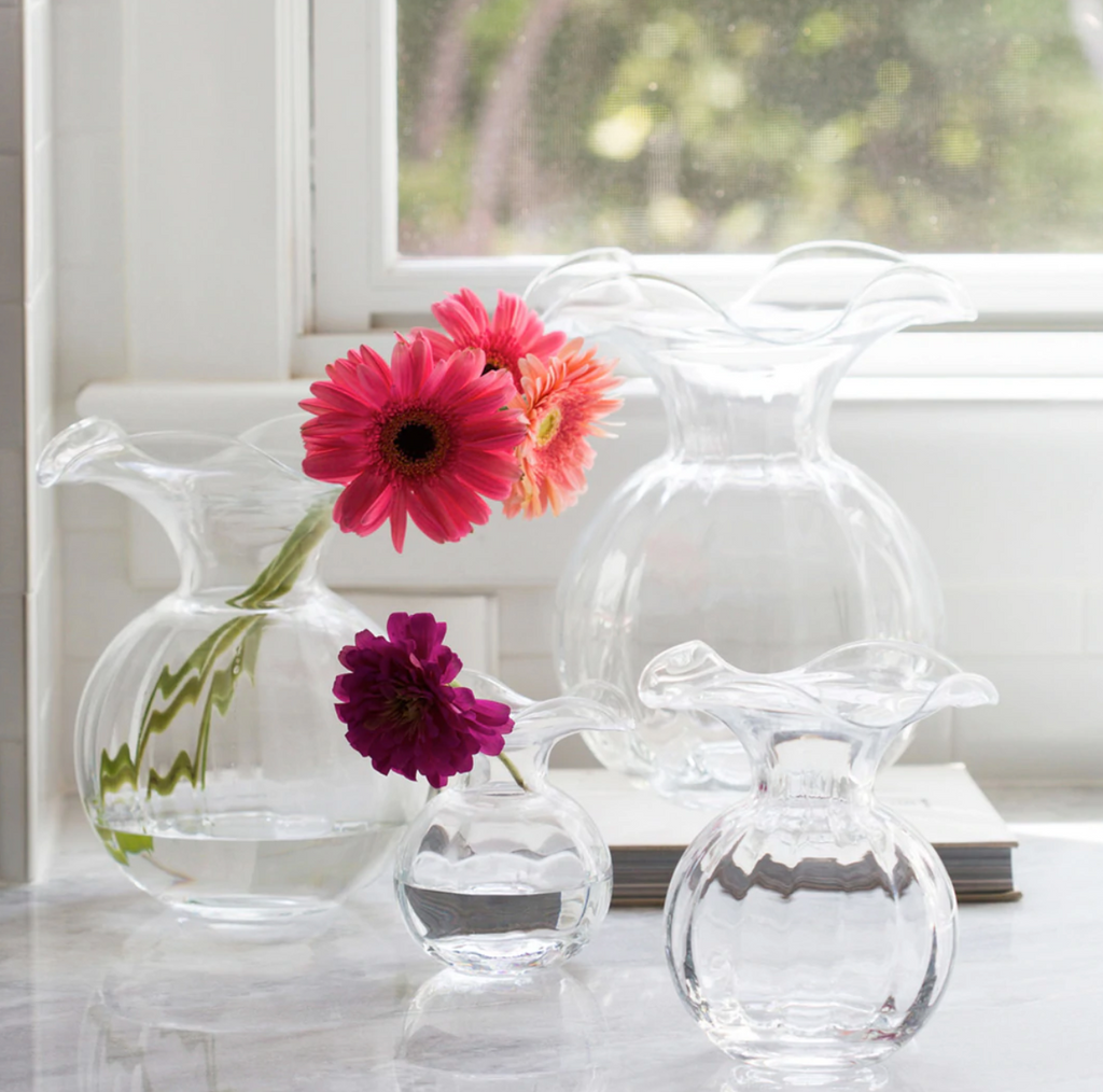 Vietri Hibiscus Glass Clear Fluted Vase