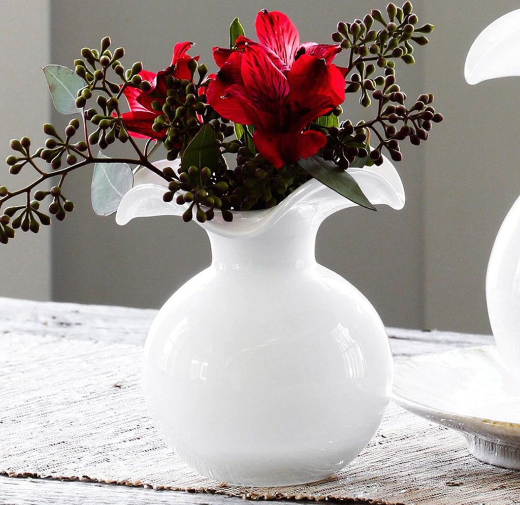 Vietri Hibiscus Glass White Fluted Vase