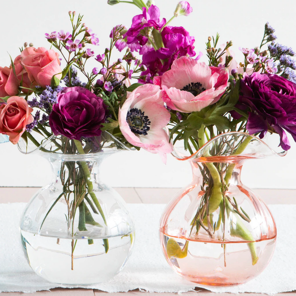 Vietri Hibiscus Glass Pink Fluted Vase