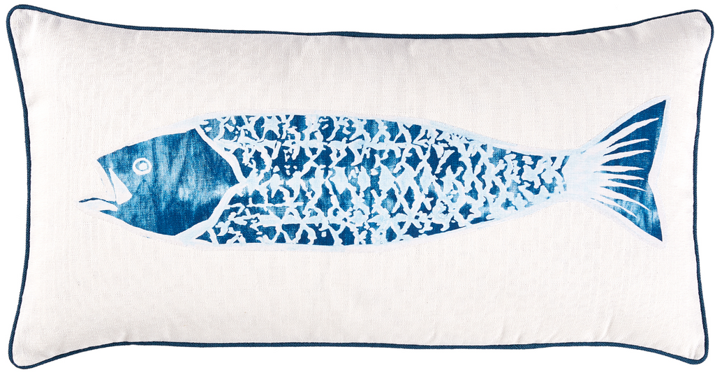 It's Fishy Indigo Lumbar Pillow
