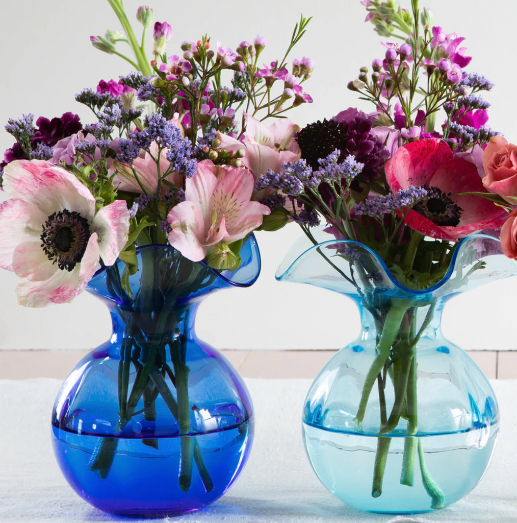 Hibiscus Glass Aqua Fluted Vase