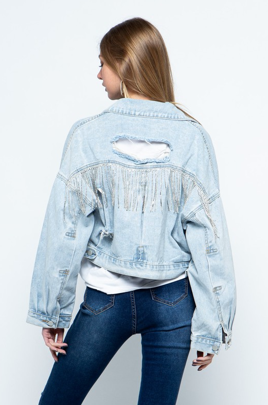 Jade Rhinestone Fringe Denim Jacket - Final Sale 40% off in cart