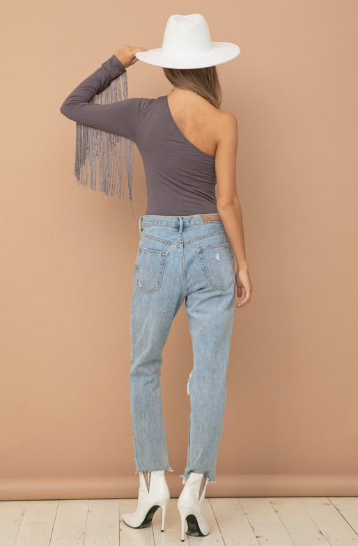 Kylie One Shoulder Fringe Bodysuit - Final Sale 40% off in cart