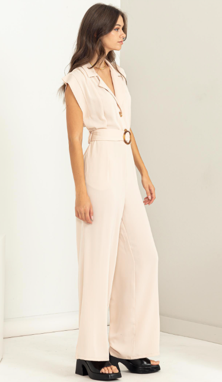 Sweet Pea Sleeveless Belted Jumpsuit - Final Sale 40% off