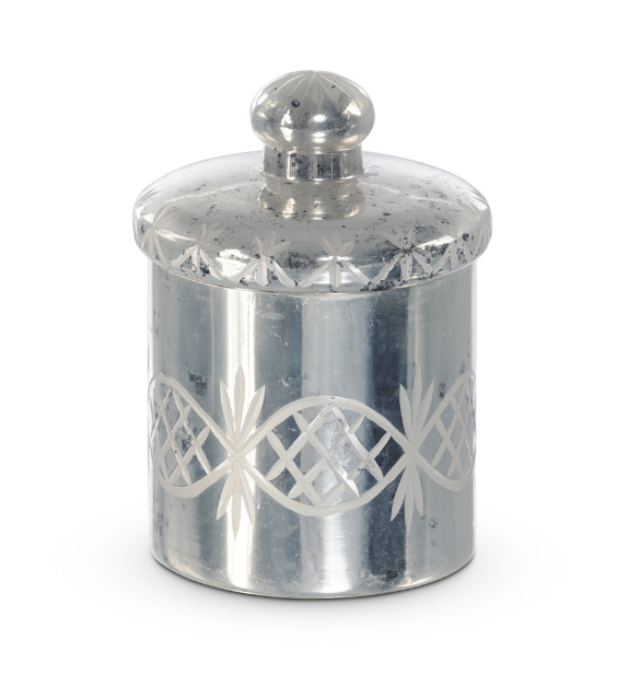Mercury Glass Etched Cylinder with Lid