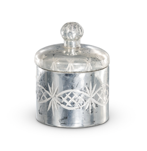 Mercury Glass Etched Cylinder with Lid