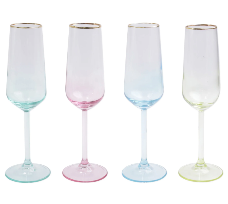 Aperitivo Luster Blue Slim Champagne Flutes Set of 4 by Zodax