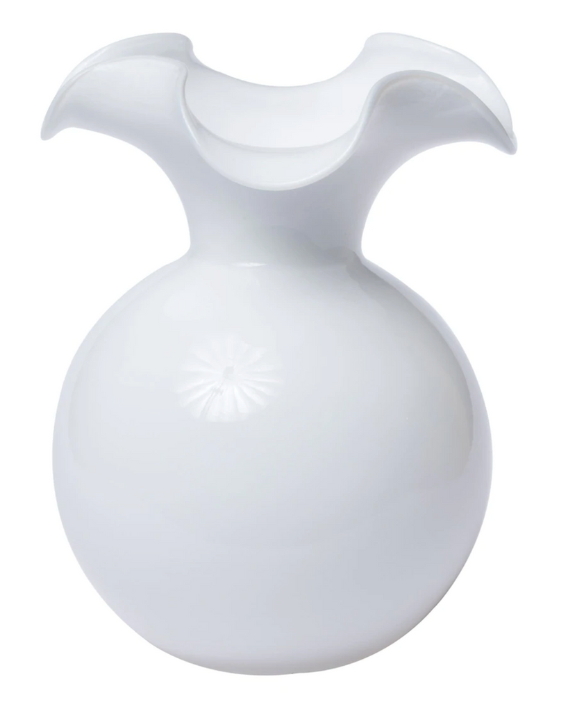 Vietri Hibiscus Glass White Fluted Vase
