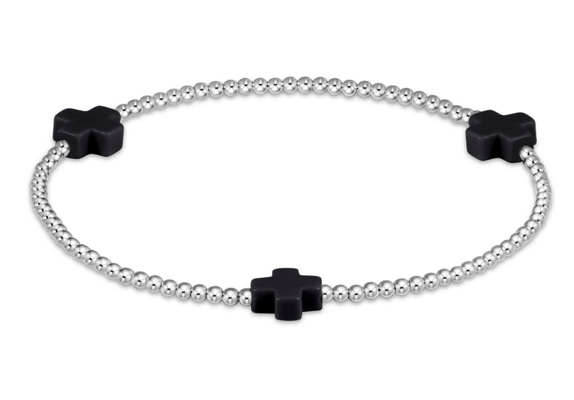 E Newton Signature Cross 2mm Bead Bracelet - Sterling