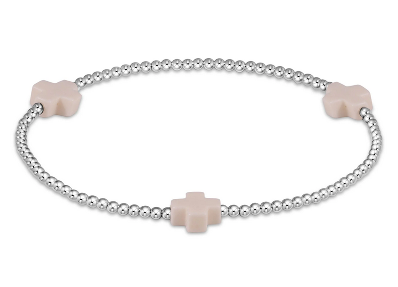 E Newton Signature Cross 2mm Bead Bracelet - Sterling