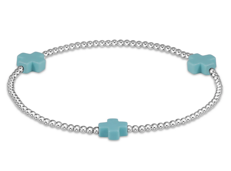 E Newton Signature Cross 2mm Bead Bracelet - Sterling