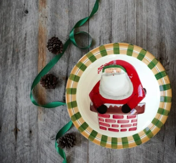 Old St. Nick Rimmed Large Bowl - Santa in Chimney