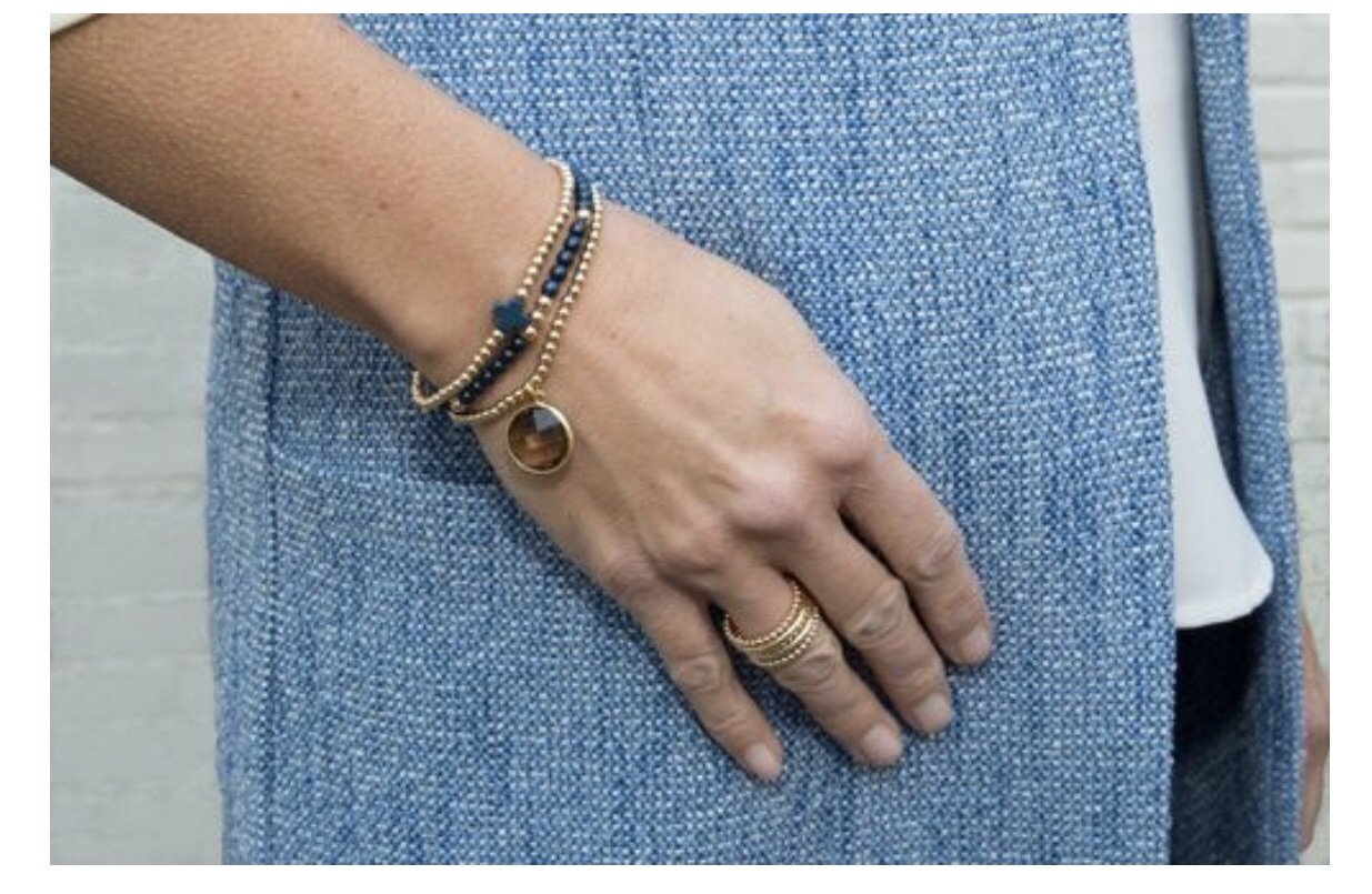E Newton Signature Cross 3mm Bead Bracelet - Gold