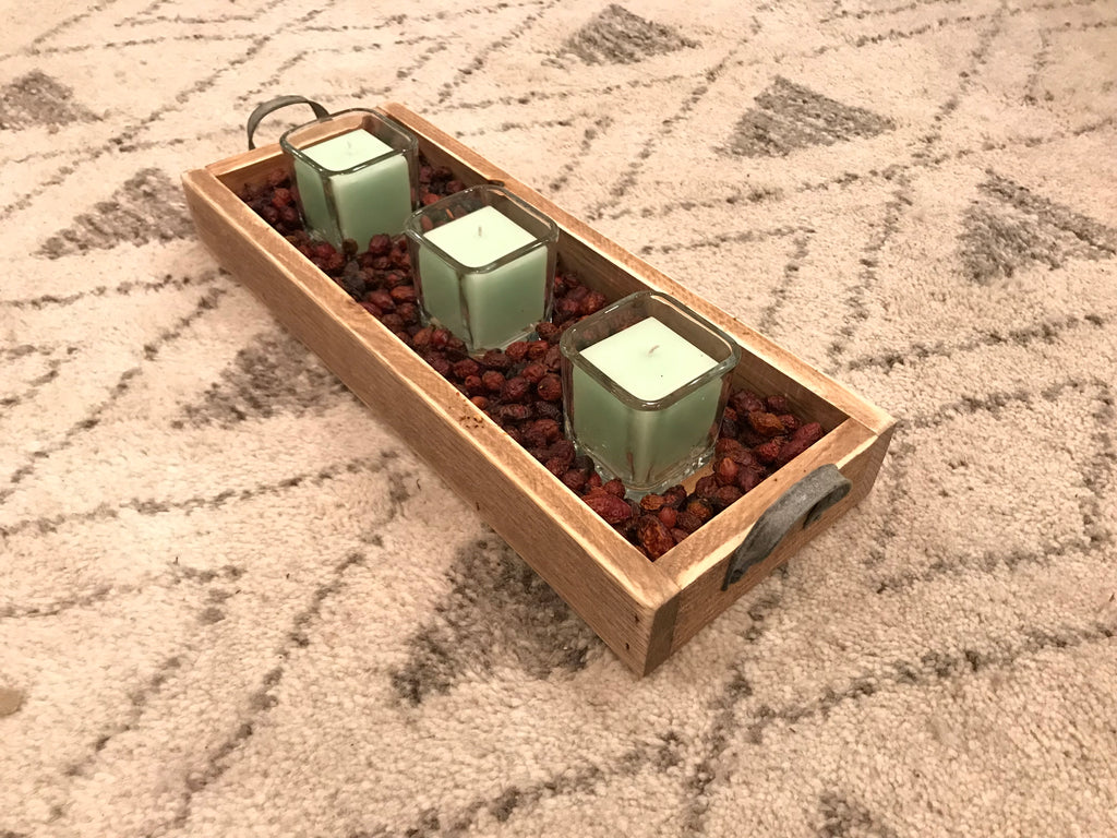 Table Candle Tray w Metal Handles- Med