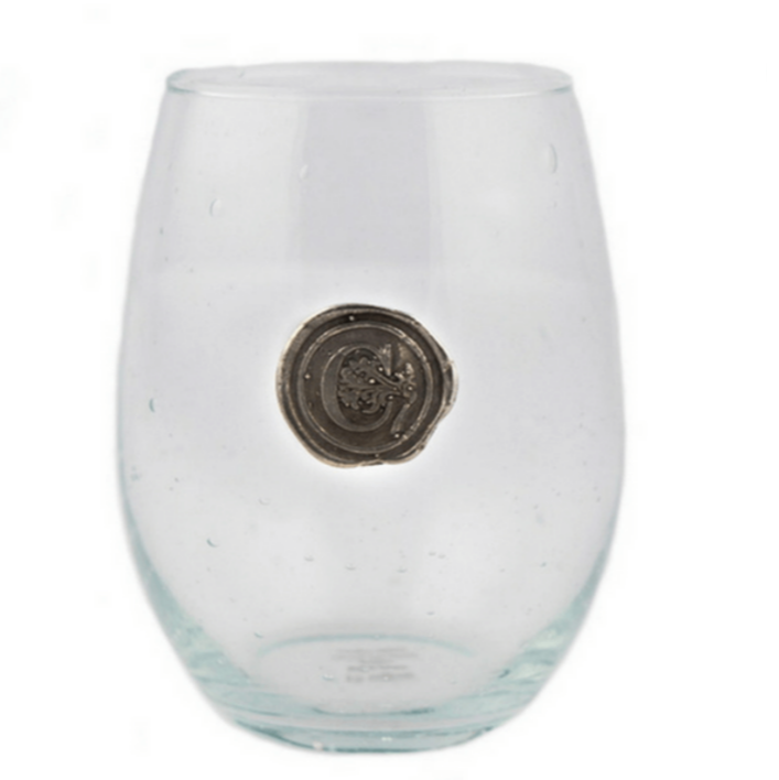 Stemless Initial Wine Glass